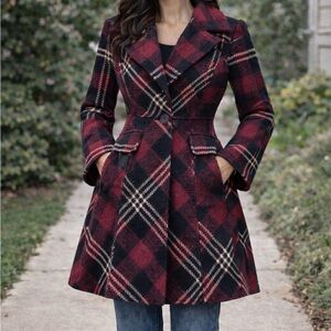 Christian Chenail red/black plaid wool coat, size 4